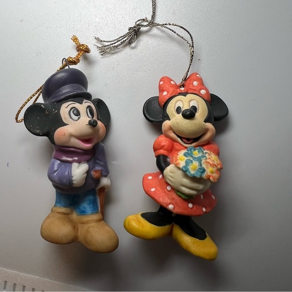 Disney Other - Vintage MICKEY MOUSE AND MINNIE MOUSE Ornament SET OF TWO WALT DISNEY Holiday